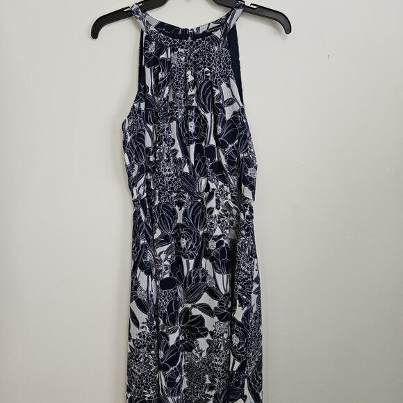 Tommy Hilfiger Womens Size 6 Floral Halter Midi Dress Sleeveless Flowy Navy Blue - Picture 1 of 10